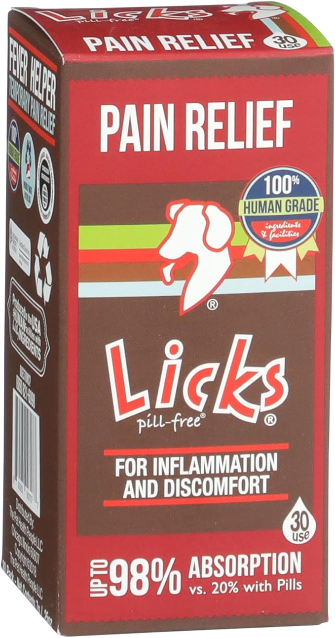 Licks Pain Relief - Temporary Discomfort & Mobility Support for Dogs with Aspirin - Pill-Free Liquid Packets - 30 Packets