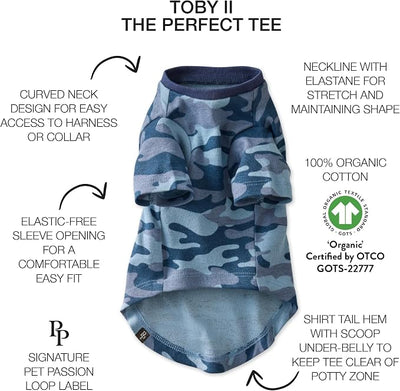 Pet Passion Toby II - The Perfect Tee, 3 Pack Short Sleeve Pet T-Shirt 100% Organic Cotton Tees Clothes for Small, Medium, Large Dogs, Navy Camo, XX-Small (4-7 lbs)