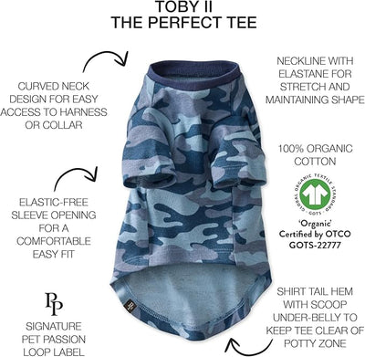 Pet Passion Toby II - The Perfect Tee, 3 Pack Short Sleeve Pet T-Shirt 100% Organic Cotton Tees Clothes for Small, Medium, Large Dogs, Navy Camo, Medium (20-45 lbs)