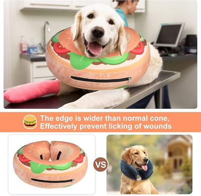 BEAUTYZOO Dog Cone Alternative After Surgery for Large Medium Small Dogs, Soft Inflatable Cone Collar for Dogs Cats, Dog Neck Donut E Collar Dogs Recovery Collar to Stop Licking, Brown Burger, XL
