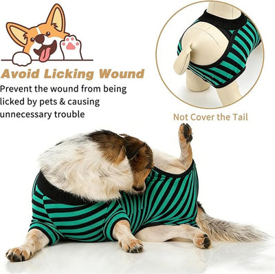 2 Packs Breathable Cotton Dog Recovery Suit for After Neuter Spay Abdominal Wounds Protector, Professional Anti-Licking Onesies for Male Female Pets Surgery Bandages, M Striped Yellow Green
