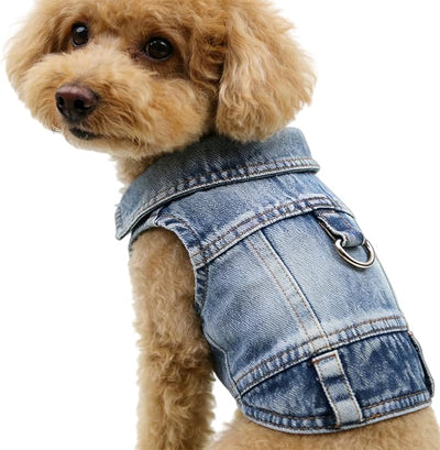 Dog Jeans Jacket for Small Dogs Boy, Puppy Denim Jacket with Leash D-Ring, Pet Cat Vest Clothes T-Shirts for Small Dogs, Puppy, Pugs, Chihuahuas, Yorkie,Teacup (Blue, X-Large)