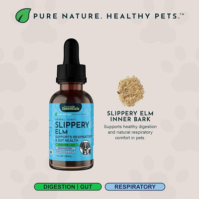 Animal Essentials Slippery Elm - Slippery Elm Bark Anti Diarrhea Drops for Dogs and Cats, Organic Herbal Extract for Healthy Gut, Digestive & Throat Support, Helps Acid Reflux, Liquid Formula- 2 fl oz