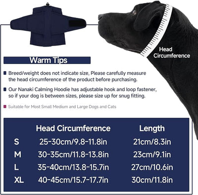 Nanaki Soft Calming Hoodie Quiet for Fireworks,4th of July, Dog Ear Wrap Hematoma Head Cover Anti Flapping, Snoods for Dogs for Eating & Drinking, Adjustable Dog Ear Protection for Bath,Blow, Blue,XL