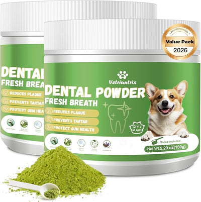Dog Teeth Cleaning Powder, Dental Powder for Dogs Teeth Tartar Remove & Plaque Off, Fresh Breath for Dogs with Natural Plants Blend and Postbiotics, 300g