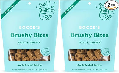 Bocce's Bakery Dailies Brushy Bites Dog Treats for Wellness Support,Wheat-Free Dog Treats,Made with Real Ingredients,Baked in The USA,All-Natural Soft & Chewy,Apple & Mint Recipe,6 oz,(Pack of 2)