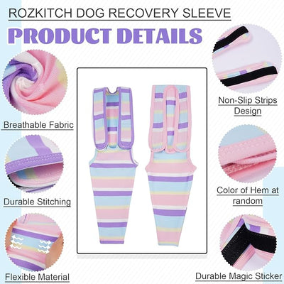 ROZKITCH Dog Leg Sleeve Only for Front Right Left, Lightweight Leg Covers to Prevent Licking Scratching Wound, Elbow Sleeve Easy on and Off Bandage for ACL CCL Stripe XL