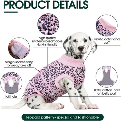 Kuoser Recovery Suit for Dogs, Dog Recovery Suit Female Doggie Onesie for Surgery, Post-Op Onesie for Female & Male Dogs, Soft Protective Wear, PinkLeopard M