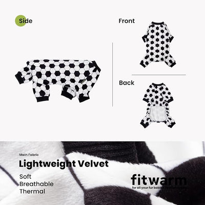 Fitwarm Soccer Dog Fleece Pajamas, Cozy Winter Clothes for Small Dogs Boy Girl, Funny Pet Clothes, Black, White, Large