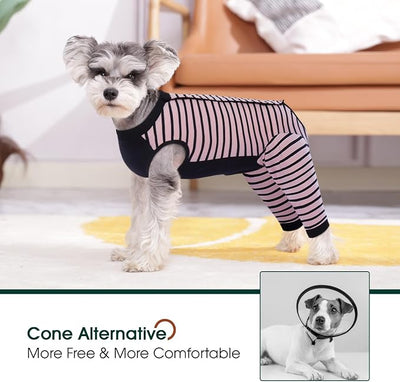 Kuoser Dog Recovery Suit with Anti Licking Rear Leg Sleeve, Pink L | Abdominal Dog Surgical Suit with Pants Cover Protect Wounds, Dogs Elbow Protector Soft Pet Surgery Onesie Cone Alternative