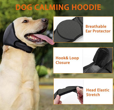 Dog Ear Muffs for Noise Protection No Flap Ear Wraps Calming Hoodie Dogs Anxiety Relief and Thunder Firework, Grooming and Force Drying Shower Cap for Bath Head Cover for Dog