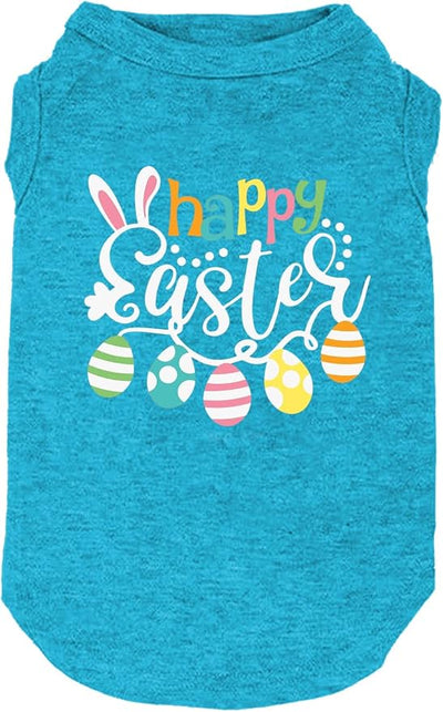 Happy Easter Shirts for Dog Funny Print Vest for Small Medium Large Dogs Soft and Light-Weight T Shirts Gift for Puppy (Large, Blue)