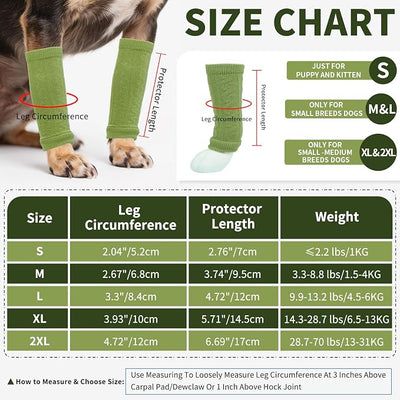 ROZKITCH Dog Leg Wrap, 2PCS Front Leg and 2PCS Back Leg Knee, Dog Elbow Wrap, Dog Leg Warmer Wrap Protector, Pet Elastic Knitted Breathable Protective Socks for Chihuahua, Yorkshire Terrier Green S