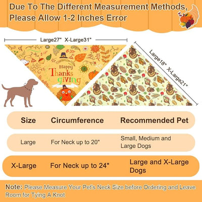 Vivifying Thanksgiving Dog Bandana, 2 Pack Turkey and Pizza Dog Scarves Costumes, Funny Holiday Accessories for Thanksgiving Dinner, Photo Prop, and Party Decor (X-Large, Orange & Brown)