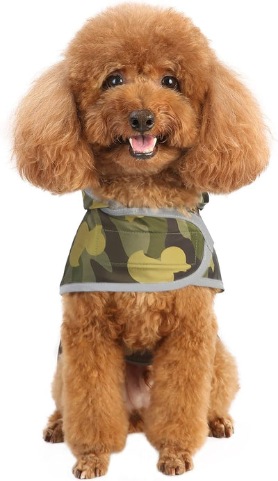 Dog Raincoat for Small Dogs Puppies Waterproof Jacket Hooded Rain Coats with Reflective Strips Leash Hole & Poncho Adjustable Fit (CamoDuck,XS)