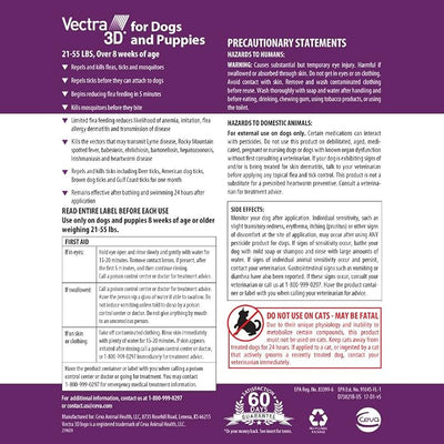 Vectra 3D Flea and Tick Prevention for Dogs, Kills and Repels Fleas, Ticks & Mosquitoes | Fast‑Acting, Waterproof, No Prescription Needed | Medium Dog 21-55 lbs, 6‑Month Supply
