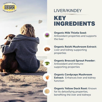 Four Leaf Rover Dog Liver Support - with Organic Milk Thistle & Mushrooms - with Kidney Support - Detox & Cleanse - Veterinarian Formulated