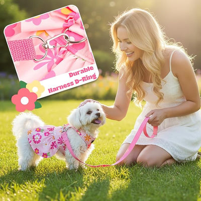 Dog Dress Harness Dresses Leash Set for Small Dogs Cute Girl Dog Clothes with Bowknot Puppy Outfits for Shih Tzu Yorkies Chihuahua