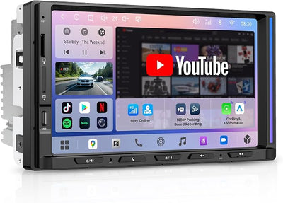 ATOTOZONE S8 Gen4 7" Android Double DIN Car Stereo with 4G LTE, Wireless CarPlay & Android Auto, QLED Touchscreen, DSP 4V Pre-Outs, Optical Out, HDMI in/Out, GPS Tracker, LED Sync Bar, S84G2D7PB