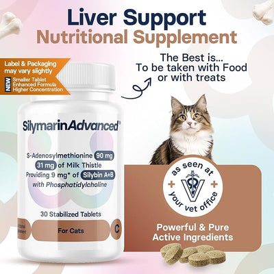 Liver Health Supplement for Cats - Milk Thistle for Cats Liver Support with S-Adenosylmethionine (Same) & Silybin - 30 Tablets