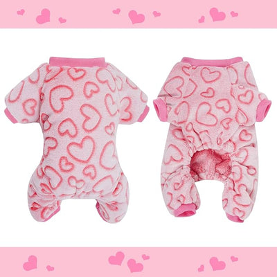 Dxhycc Fleece Dog Pajamas - Cute Heart Puppy Jumpsuit, Warm Soft Pet Holiday Clothes for Small Medium Cats and Dogs (Pink, L)