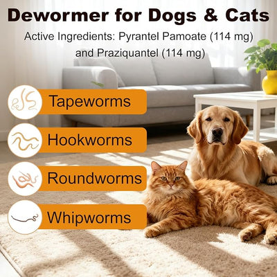 FLIKO 7 Way Dewormer Flavored Chewables for Dogs & Cats, Pyrantel Pamoate & Praziquantel, Safe for 4 Weeks and Older, 50 Count