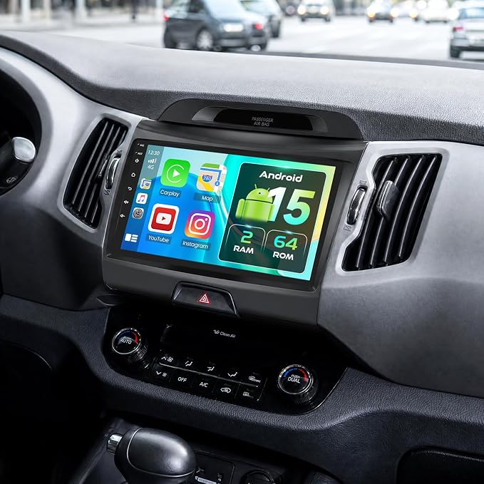 [2G+64G] Android 15 Car Radio for Kia Sportage 2010-2016 Car Stereo with Wireless Carplay Android Auto, 9 Inch HD Touchscreen with WiFi GPS Bluetooth5.0 FM/RDS USB SWC MIC