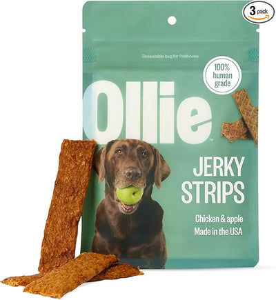 Ollie Chicken and Apple Jerky Dog Treats, 5 oz Pack of 3, All Natural, Healthy Snacks, Made with Real Meat, Human Grade, for Dogs