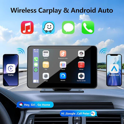 Carplay Screen for Car, 7'' Wireless CarPlay & Android Auto- Upgrade Portable Touchscreen with Bluetooth, Mirror Link, Voice Control, Hands-Free Calling Car Play Screen Stereo for All Vehicles