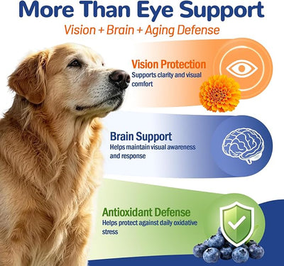 VUN Dog Eye Supplements-Dog Vision Supplement Soft Chew for Cloudy Eyes,Dry Eye and Night Vision of Senior Dogs,Antioxidant Eye Care with Lutein & Zeaxanthin,100 Counts (Chicken Flavor)