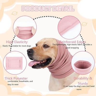 Dog Calming Hoodie Head Wrap,No Shake Anxiety Relief Quiet Thunder Vest for Dogs,Ear Protection Head Muffs for Grooming,Pet Covers for Fireworks,Vet Visits,Bathing,Pink,L