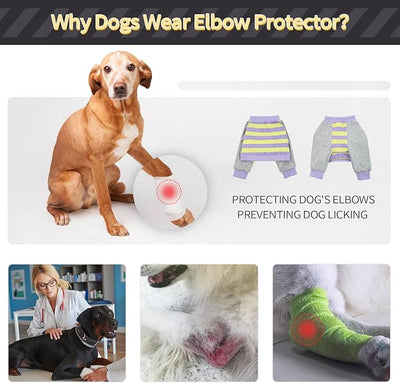 FUAMEY Dog Recovery Sleeve with Elbow Protector for Large Dogs | Dog Shirt Stop Licking Joints Long Sleeve Suit Protecting Dog's Front Leg Arm Wounds Cover Skin Conditions Purple Stripes L