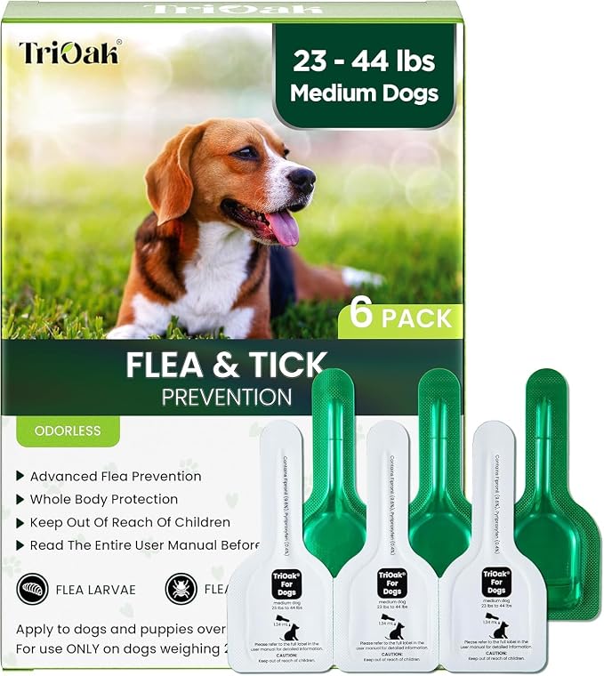 Flea and Tick for Medium Dogs, 6 Doses Helps Dogs 23-44 lbs, Waterproof, Fast