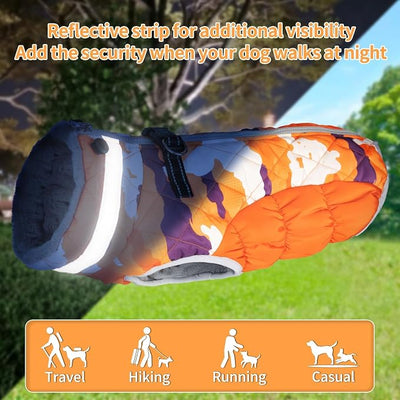 CuteBone Orange Dog Waterproof Winter Coat with Harness, Reflective Warm Dog Jacket with Zipper for Cold Weather, Dog Snowsuit for Medium Large Dogs YRFN02XL