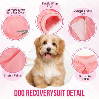 SlowTon Dog Recovery Suit - Surgery Recovery Suit for Female Male Dogs, Dog Onesie After Spay Abdominal Wounds, Prevent Licking E-Collar Cone Alternative Pet Surgical Suit(Pink,M)