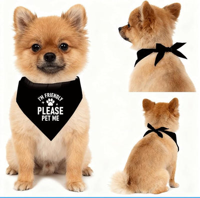 I'm Friendly Please Pet Me Dog Bandana, Black Pet Dog's Scarf Accessories, Dog's Bandana for Small Medium Dogs, Gift to Dogs Lover, Puppy Triangle Scarf for Boy and Girl