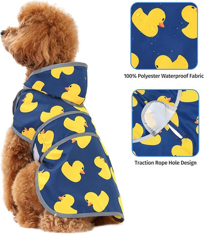 Dog Raincoat for Small Dogs Puppies Waterproof Jacket Hooded Rain Coats with Reflective Strips Leash Hole & Poncho Adjustable Fit (Duck,S)