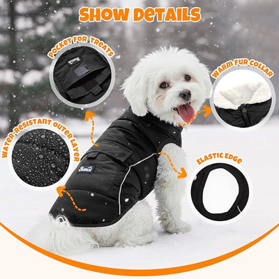 SlowTon Dog Coat - Warm Dog Winter Coat Waterproof, Reflective Winter Jacket with Pocket, Puppy Fleece Vest Pet Apparel Cold Weather Clothes for Small Medium Large Dogs Boy Girl (Black, M)