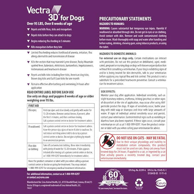 Vectra 3D Flea and Tick Prevention for Dogs, Kills and Repels Fleas, Ticks & Mosquitoes | Fast‑Acting, Waterproof, No Prescription Needed | Extra Large Dogs Over 95 lbs, 6‑Month Supply