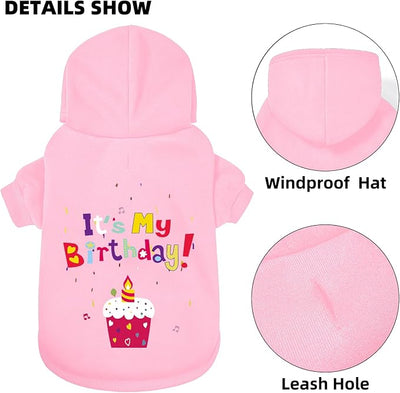 Dog Sweater Dog Hoodie Cold Weather Coat Hooded Sweatshirt for Puppies,Cats, Small Medium Large Dogs (Pink(It's My Birthday), Small)