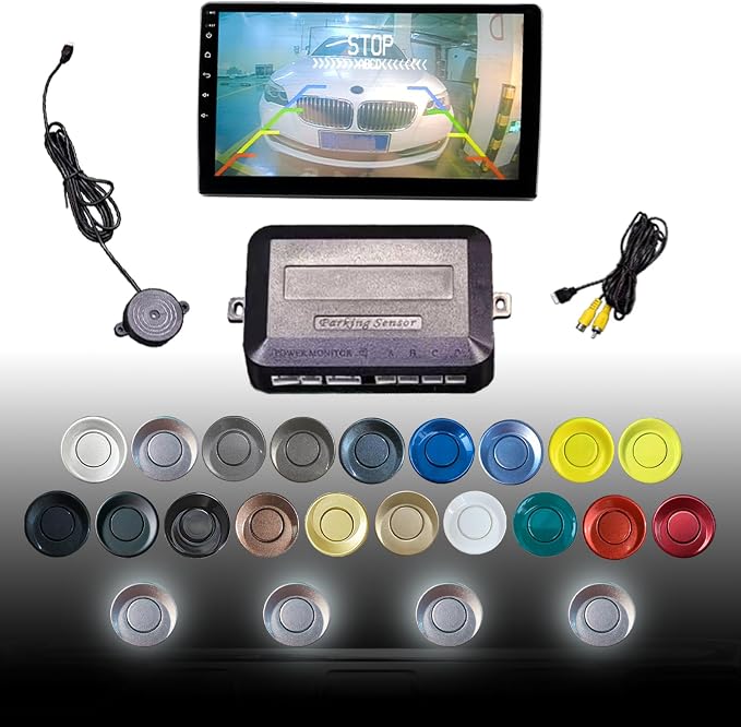 LCD Parking Sensor Kit - Displays Data on Original Screen, Easy Rear Installation, Compatible with All Camera Formats (AHD, CVBS), 18 Probe Colors to Match Any Vehicle（Light Grey）