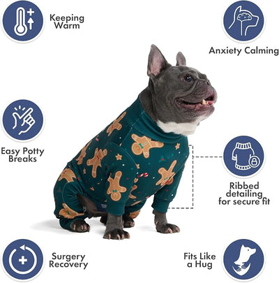 Spark Paws Dog Christmas Pajama, Dog Recovery Suit Male, Onesie, Ultra-Soft and 4-Way Stretch, for Small Medium and Large Breeds - Gingerbread Man - S