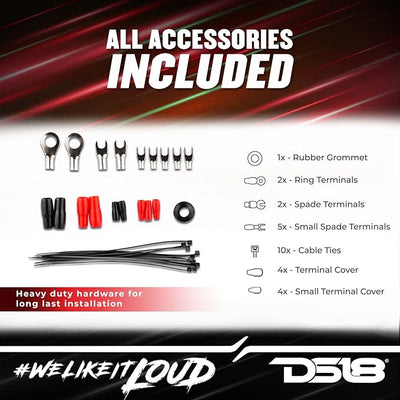 DS18 AMPKIT8 8 Gauge Amp Kit Amplifier Install Wiring 8 Ga Pro Installation Cables, 800 w (8 Gauge)