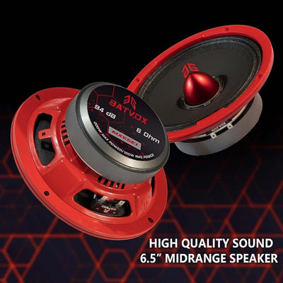 MX65E1 Loudspeaker 6.5 Inch Midrange 400 Watts 6 Ohms Red Bullet, Premium Quality Audio Door Speakers for Car or Truck Stereo Sound System, Red (2 Speakers)