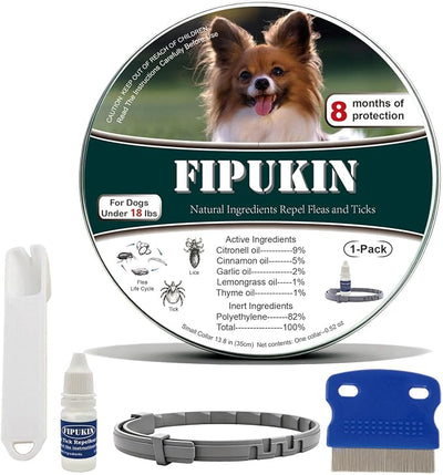 Natural Flea & Tick Collar for Small Dogs | 8‑Month Waterproof Protection, Adjustable Fit | Plant‑Based Formula with Essential Oils