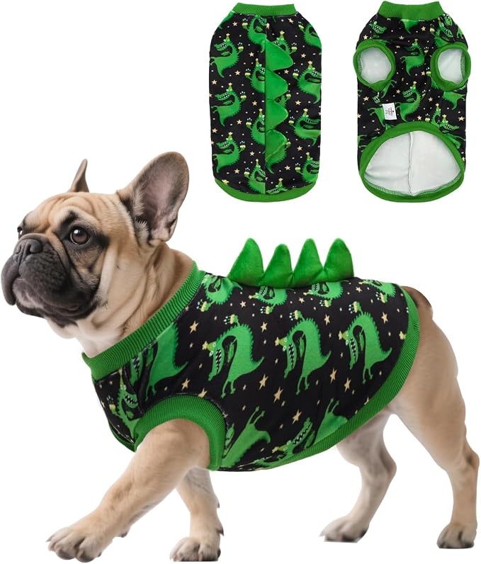 CuteBone Dinosaur Costume Dog Shirt, Stretchy Velvet T-Shirt Clothes for Small Dogs, Soft & Breathable Pet Tee Outfit Cat Apparel for Daily Wear, Cozy Pullover Design Puppy Fashion COSBX08M
