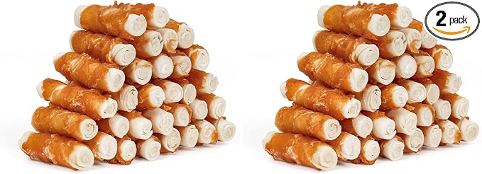 MON2SUN Dog Treats, 2.5 Inch Chicken Wrapped Rawhide Rolls, Teeth Cleaning Chews with High Protein for Small Dogs, 21.2 oz (32 Count - Pack of 2)