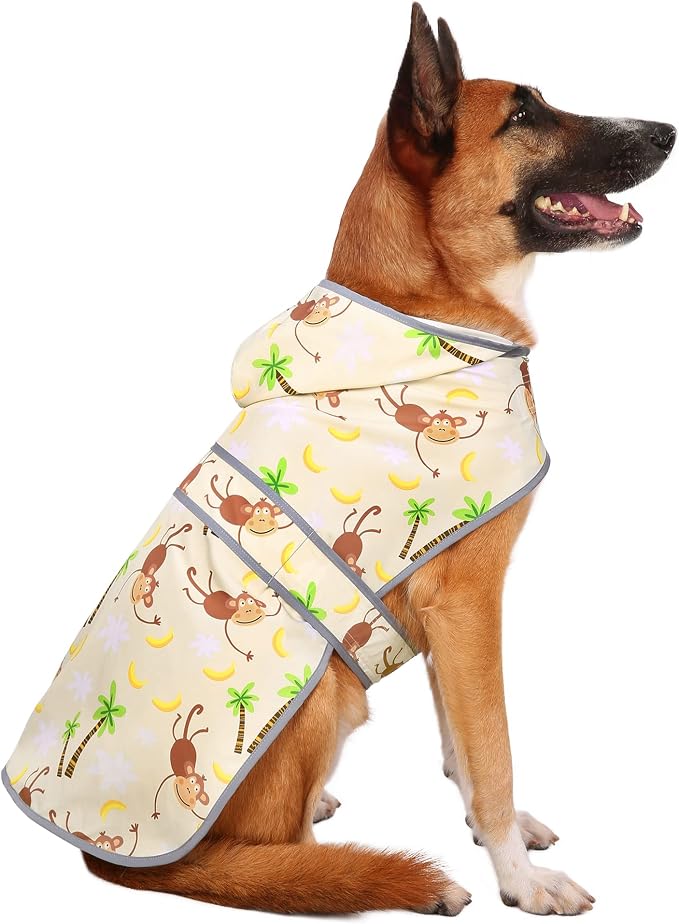 Dog Raincoat for Large Dogs Waterproof Jacket Hooded Rain Coats with Reflective Strips Leash Hole & Poncho Adjustable Fit (Monkey,XXL)