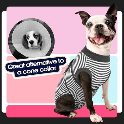 FUAMEY Dog Recovery Suit Male,Dogs Surgery Neuter Suits Puppy Spay Shirts for Female Onesie for Dogs After Surgery Surgical Recovery Suit Pet Bodysuit Alternative to Cone Gray Stripes L
