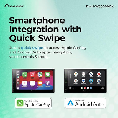 Pioneer DMH-W3000NEX 6.8" Double Din Multimedia Digital Media Receiver, Wireless Apple CarPlay and Android Auto, Bluetooth, Backup Camera Compatible, Touchscreen, One Touch Navigation